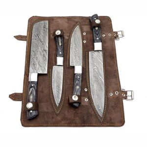 Review Sports Pakistan Custom Handmade Damascus Chef Knives Set 4-Piece Black Wood Kitchen Collection | SS-17409