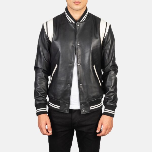 Black Leather Varsity Jacket - Image 3