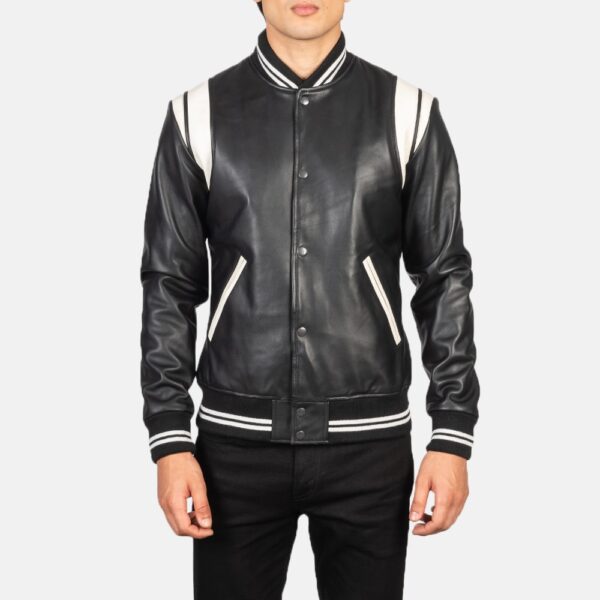 Black Leather Varsity Jacket - Image 4