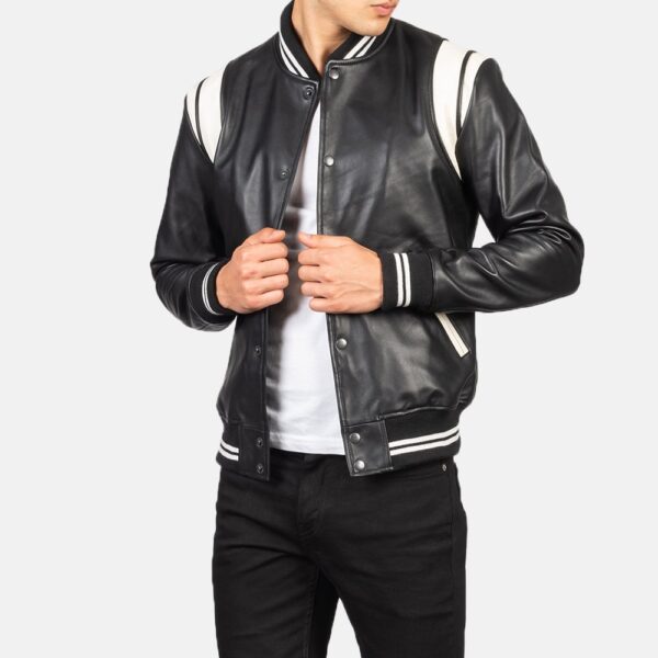 Black Leather Varsity Jacket - Image 6