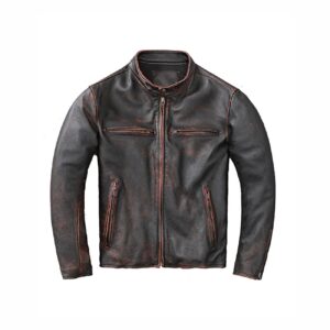 Mens Black Distressed Leather Cafe Racer Jacket