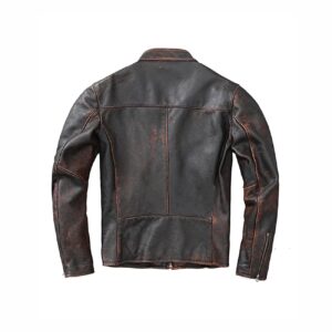 Mens Black Distressed Leather Cafe Racer Jacket