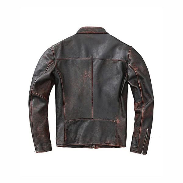 Mens Black Distressed Leather Cafe Racer Jacket - Image 2