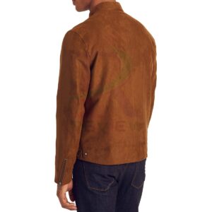 Mens Brown Modern Cafe Racer Suede Jacket