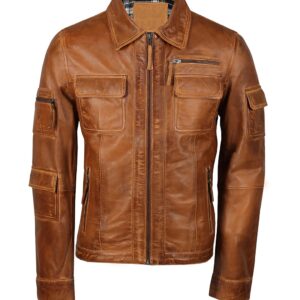 Mens Brown Edgy Leather Racer Jacket